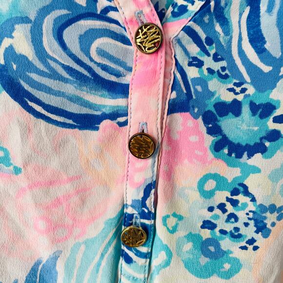 Lilly Pulitzer SILK Size XS Pink Blue blouse - Picture 3 of 11